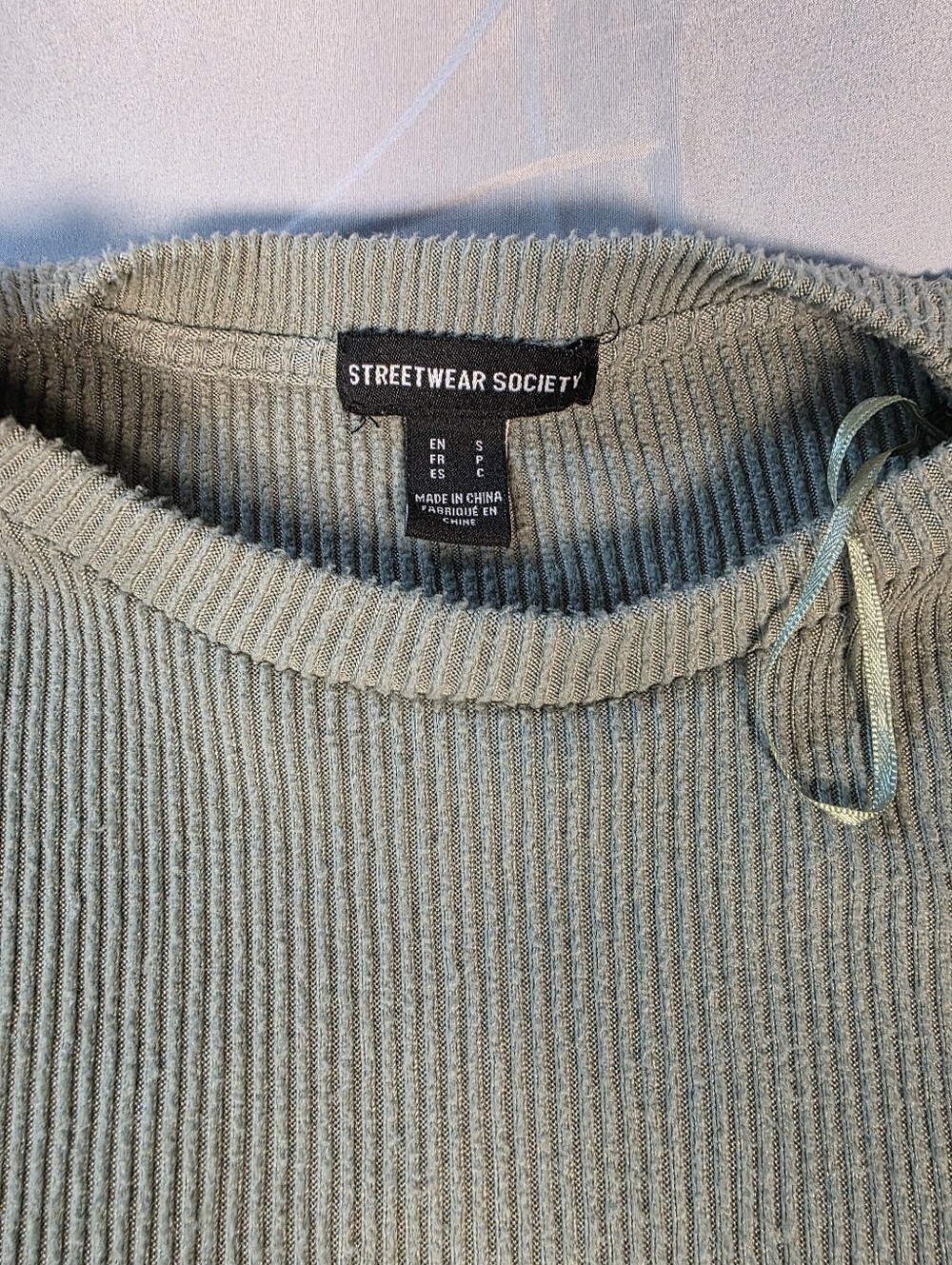 Streetwear Society Light Sage Crewneck Ribbed Sweater - Picture 2 of 5